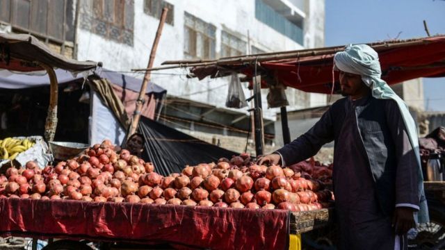 Vegetable seller at a market in Kandahar, Afghanistan on November 22, 2021