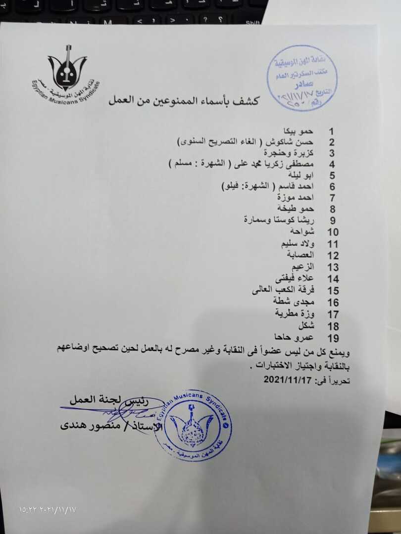 Egyptian musicians syndicate releases list of 19 singers banned from singing in Egypt