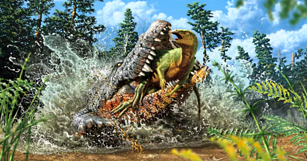 Amazing fossil discovery of a relative of a crocodile with dinosaur remains in its stomach |  Science