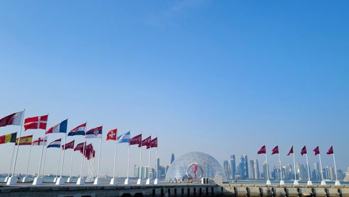 Saudi flag at Doha Corniche after qualifying for the 2022 World Cup