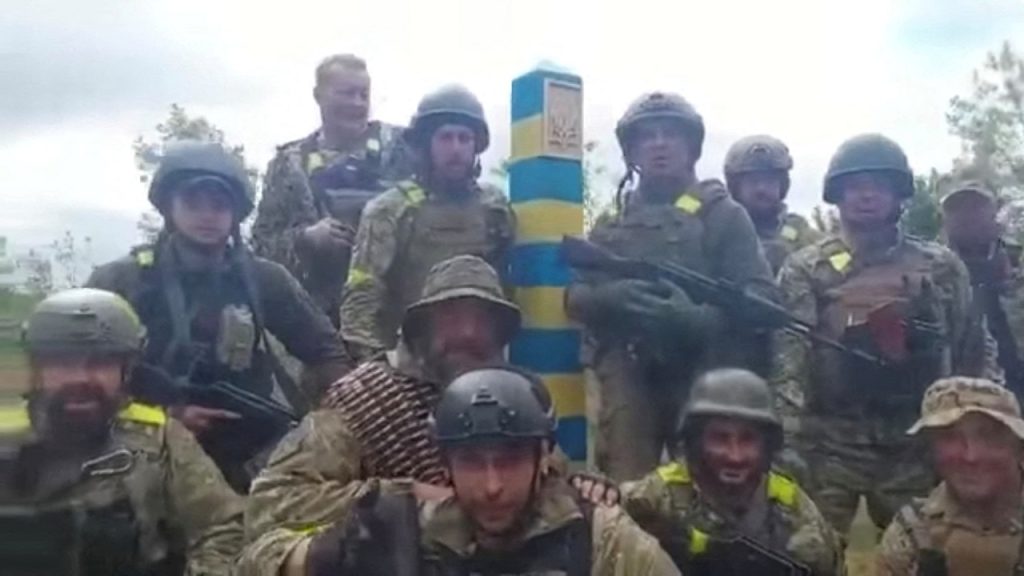 The video clip shows Ukrainian forces reaching the Russian border