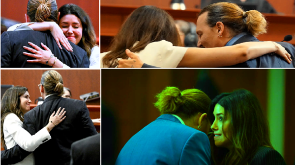 Pictures and video clips of Johnny Depp and his lawyer being in a romantic relationship