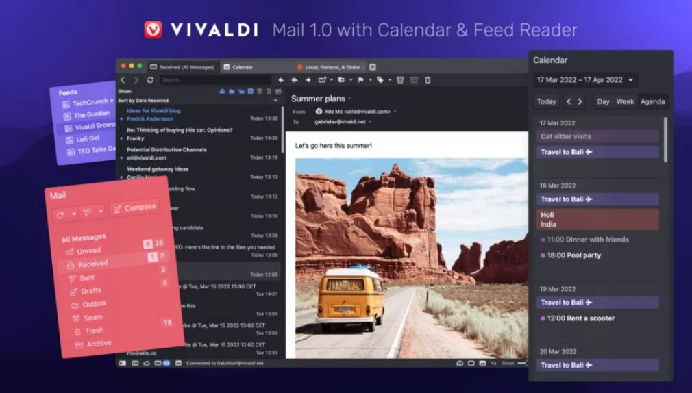 Vivaldi adds an email client and calendar to your browser