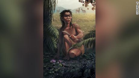 This is an artist's impression of the Red Deer Cave people who lived in Yunnan, China about 14,000 years ago. 