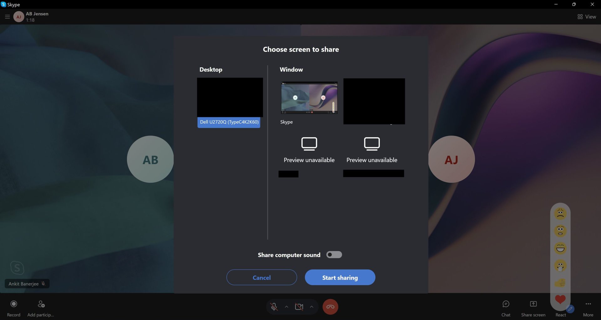 Skype Desktop Screen Sharing Options 1