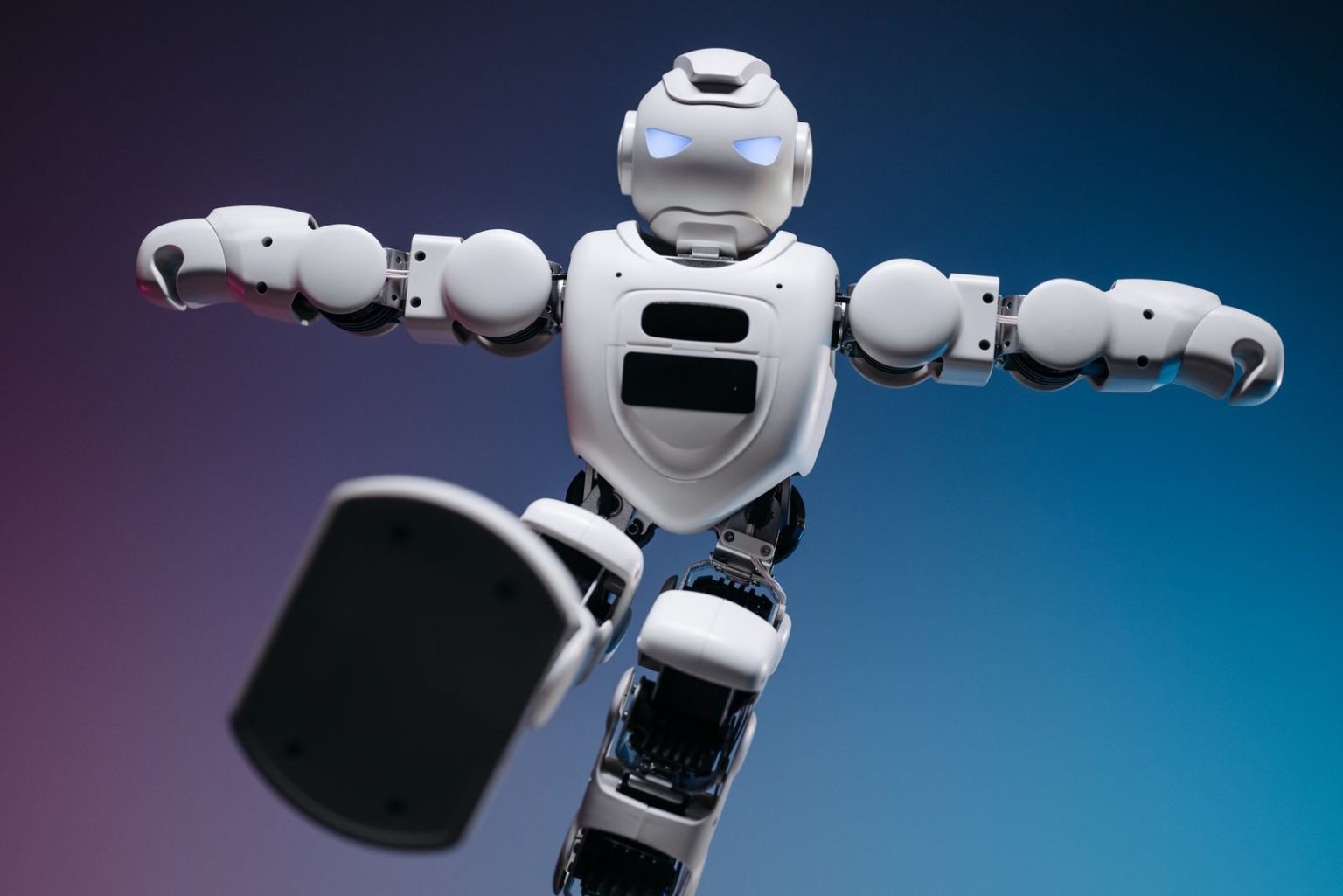Close-up of a humanoid robot in motion