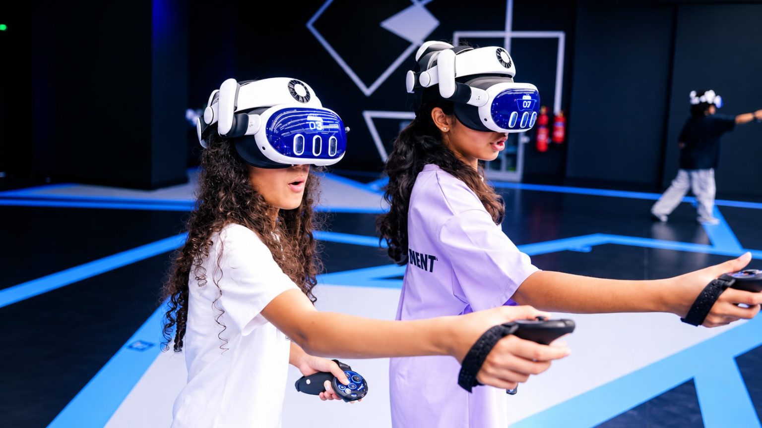 X Distrikt Brings Four Worlds of Interactive Entertainment Under One Roof at Dubai Festival City Mall Two visitors in VR headsets at multiVRse, part of X Distrikt at Dubai Festival City Mall